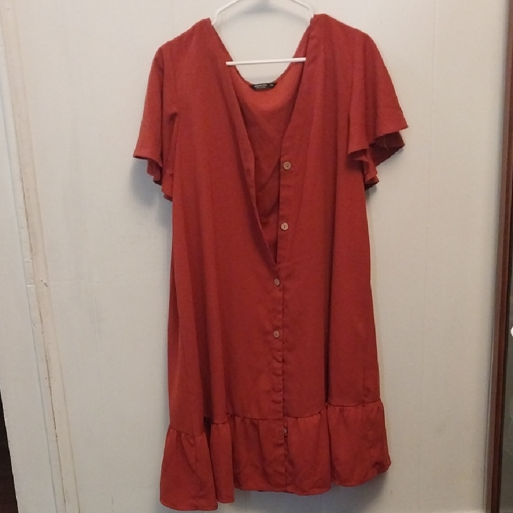SHEIN Red Ruffled Buttoned Midi Sundress